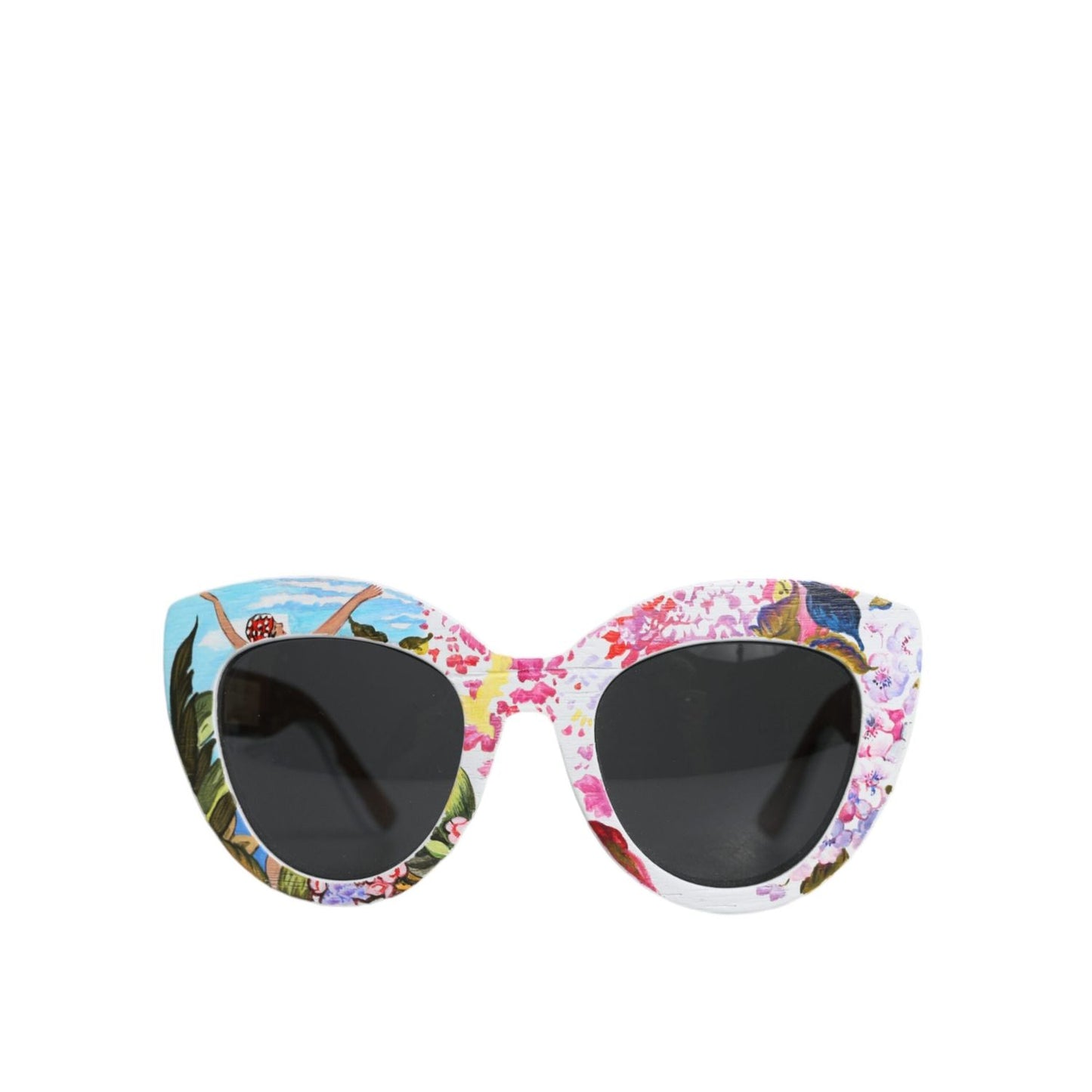 Dolce & Gabbana Multicolor Wood Crystal Brass Frame Floral Hand Paint Sunglasses Dolce & Gabbana
