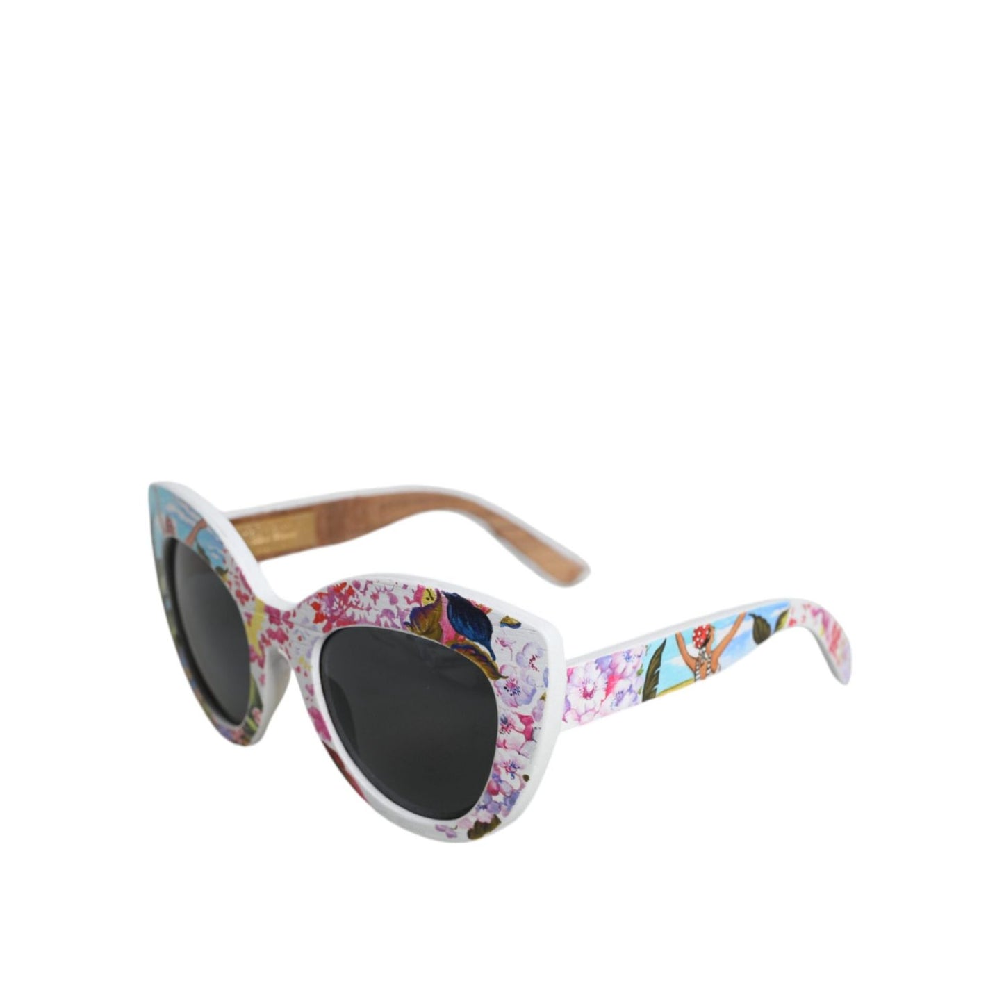 Dolce & Gabbana Multicolor Wood Crystal Brass Frame Floral Hand Paint Sunglasses Dolce & Gabbana