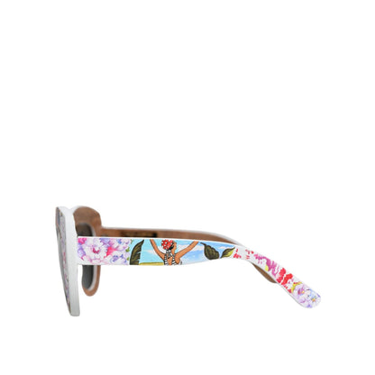 Dolce & Gabbana Multicolor Wood Crystal Brass Frame Floral Hand Paint Sunglasses Dolce & Gabbana