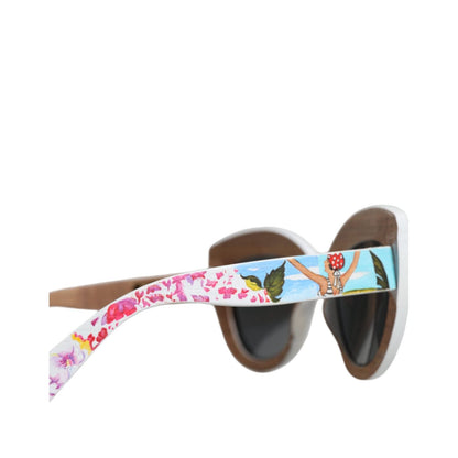 Dolce & Gabbana Multicolor Wood Crystal Brass Frame Floral Hand Paint Sunglasses Dolce & Gabbana