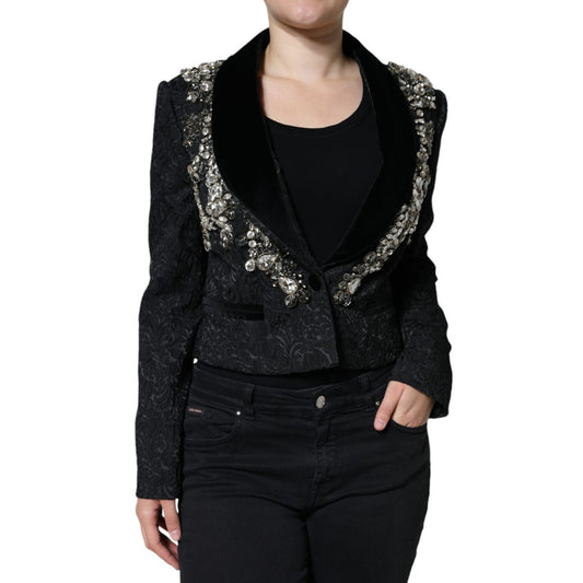 Dolce & Gabbana Black Jacquard Crystal Floral Jacket Blazer Dolce & Gabbana