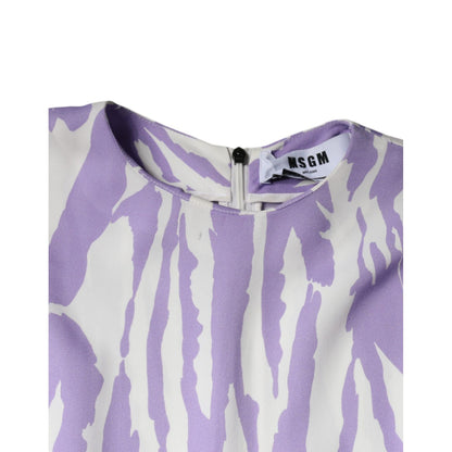 MSGM White Purple Patterned Viscose Short Sleeves Maxi Dress