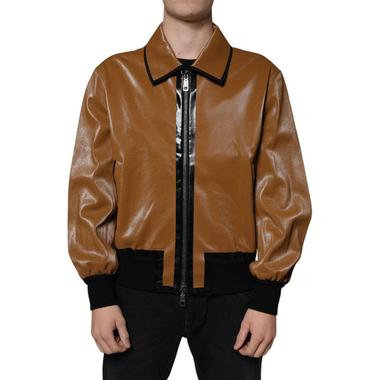 Dolce & Gabbana Brown Leather Full Zip Men Bomber Jacket JKT41576-46
