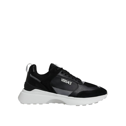 Versace Black Canvas Quad Fabric Medusa Low Top Sneaker Shoes Versace