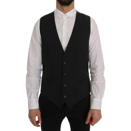Dolce & Gabbana Gray STAFF Cotton Striped Vest Dolce & Gabbana