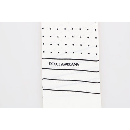 Dolce & Gabbana White Polka Dotted Silk Skinny Scarf Dolce & Gabbana