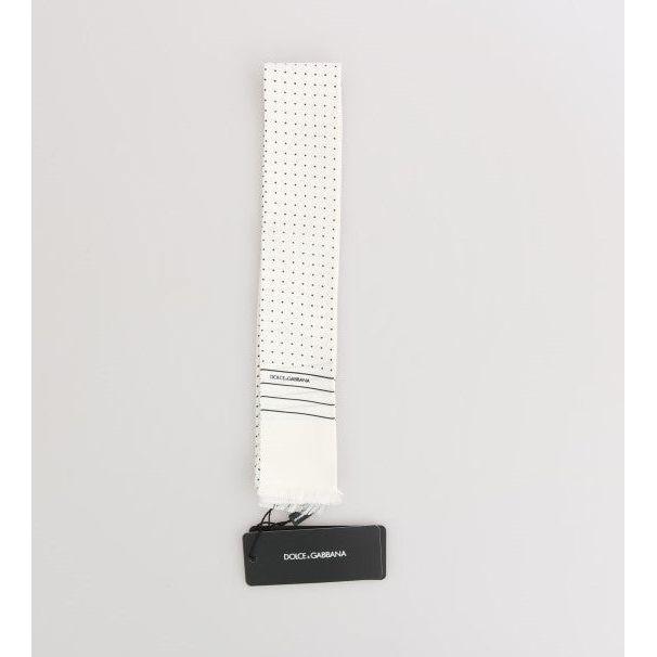 Dolce & Gabbana White Polka Dotted Silk Skinny Scarf Dolce & Gabbana