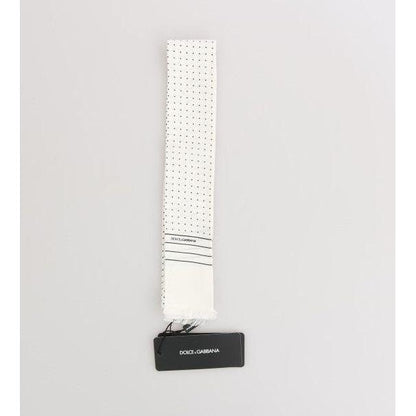 Dolce & Gabbana White Polka Dotted Silk Skinny Scarf Dolce & Gabbana