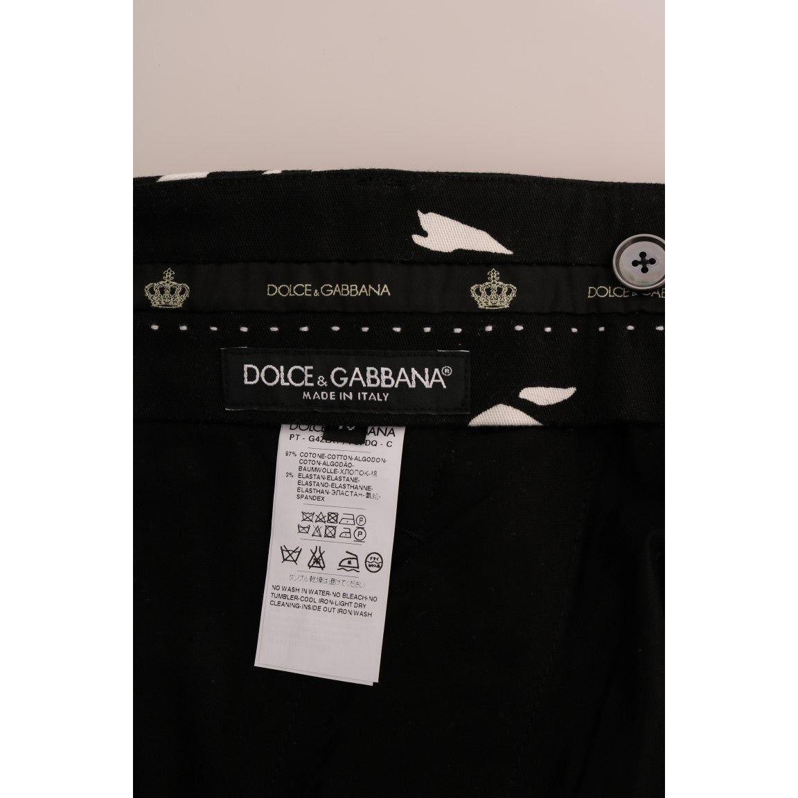 Dolce & Gabbana Black Tree Cotton Stretch Pants Dolce & Gabbana