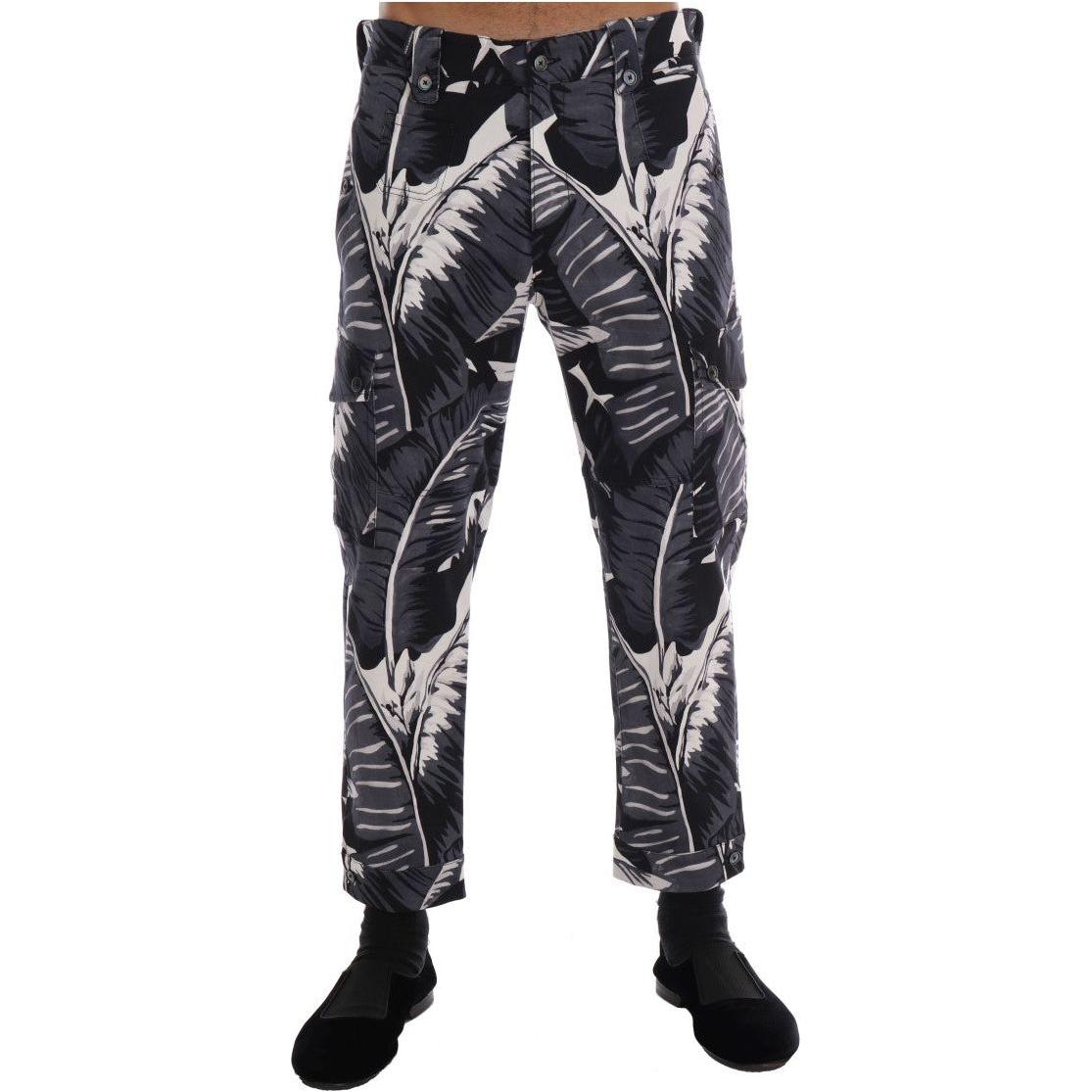 Dolce & Gabbana Gray Banana Leaf Cotton Pants Dolce & Gabbana