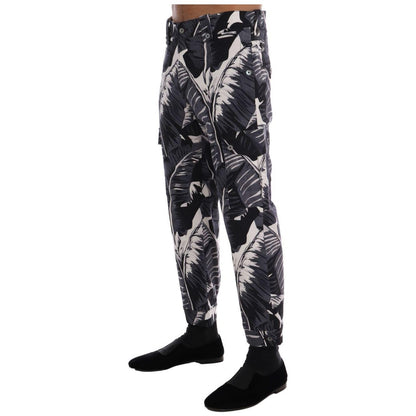 Dolce & Gabbana Gray Banana Leaf Cotton Pants Dolce & Gabbana