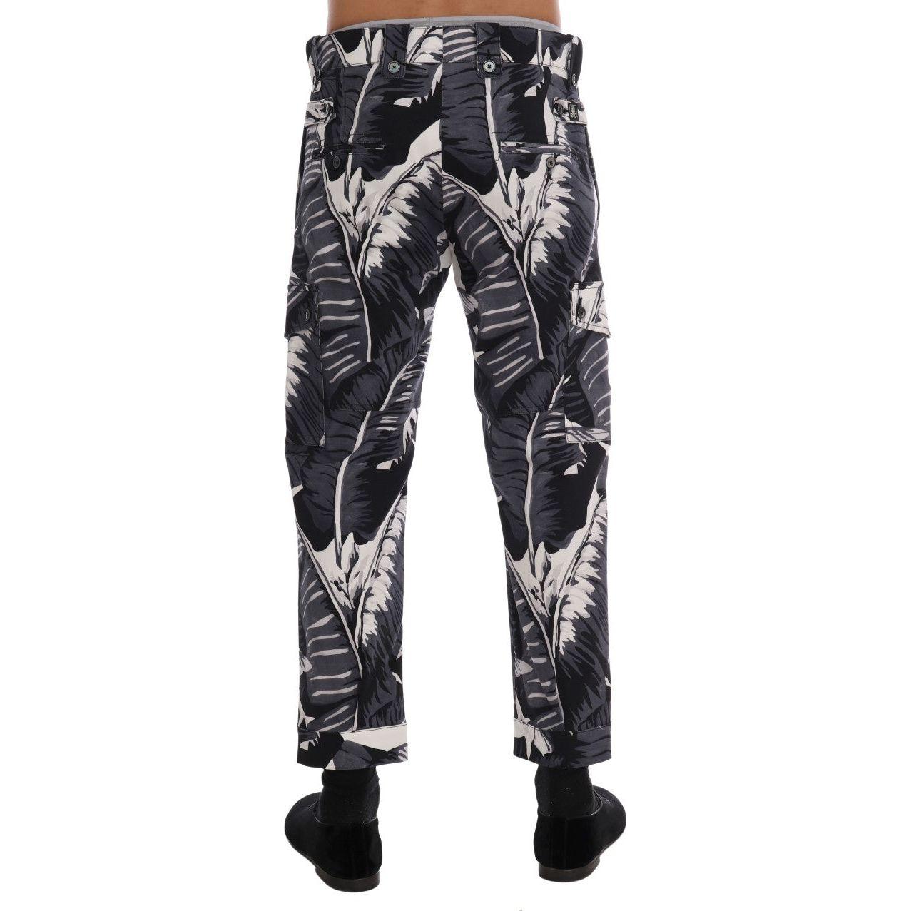 Dolce & Gabbana Gray Banana Leaf Cotton Pants Dolce & Gabbana