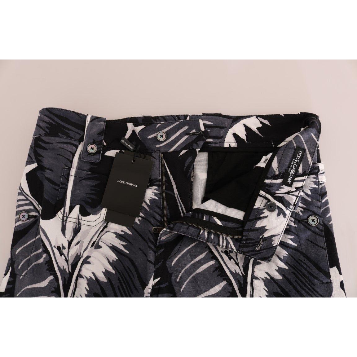 Dolce & Gabbana Gray Banana Leaf Cotton Pants Dolce & Gabbana