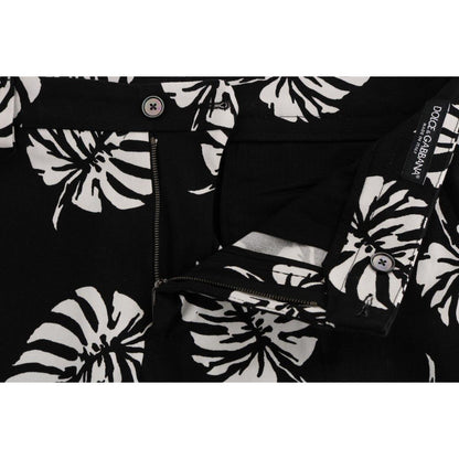 Dolce & Gabbana White Black Leaf Cotton Stretch Slim Pants Dolce & Gabbana
