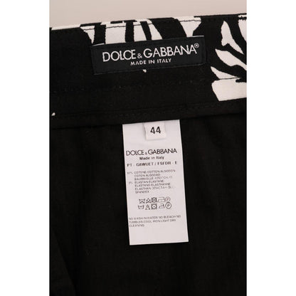 Dolce & Gabbana White Black Leaf Cotton Stretch Slim Pants Dolce & Gabbana