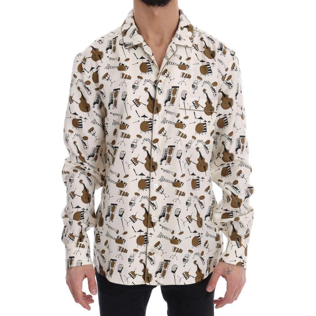 Dolce & Gabbana White Silk JAZZ Motive Print Shirt Dolce & Gabbana