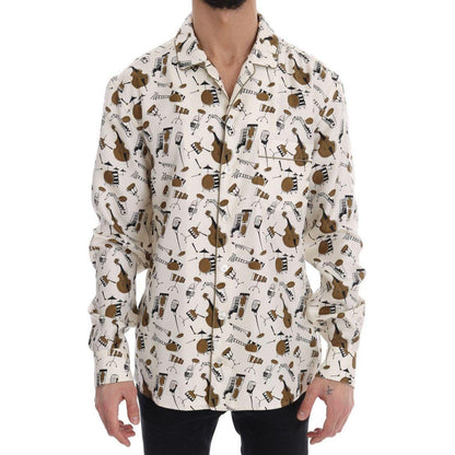 Dolce & Gabbana White Silk JAZZ Motive Print Shirt Dolce & Gabbana