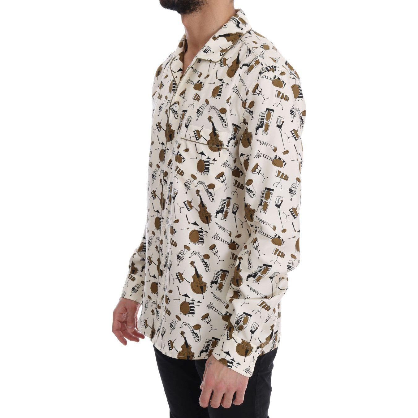 Dolce & Gabbana White Silk JAZZ Motive Print Shirt Dolce & Gabbana