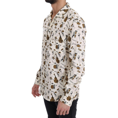 Dolce & Gabbana White Silk JAZZ Motive Print Shirt Dolce & Gabbana