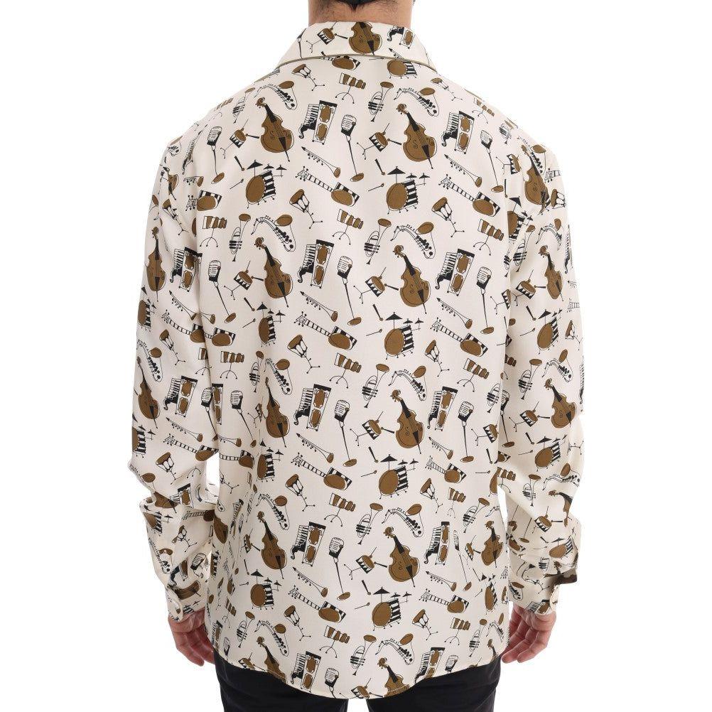 Dolce & Gabbana White Silk JAZZ Motive Print Shirt Dolce & Gabbana