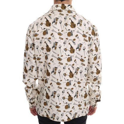 Dolce & Gabbana White Silk JAZZ Motive Print Shirt Dolce & Gabbana