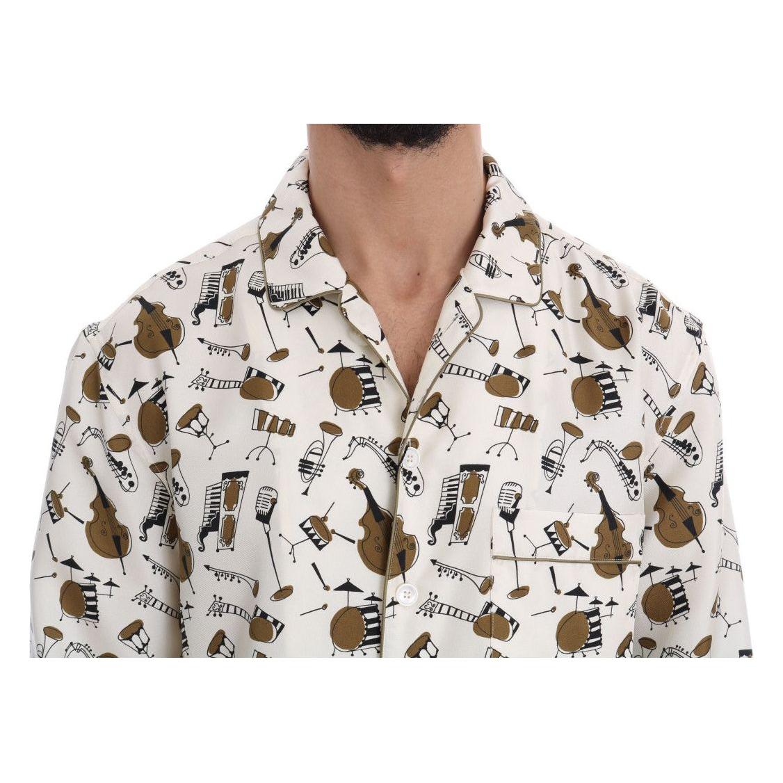Dolce & Gabbana White Silk JAZZ Motive Print Shirt Dolce & Gabbana