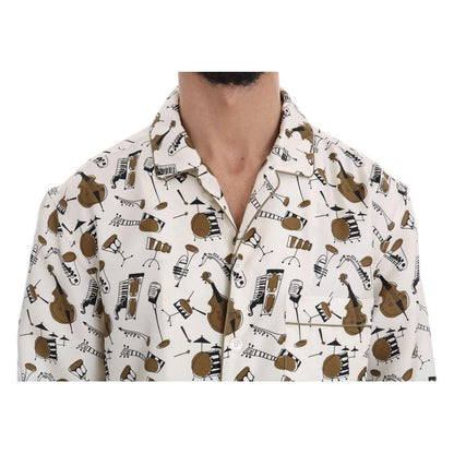 Dolce & Gabbana White Silk JAZZ Motive Print Shirt Dolce & Gabbana