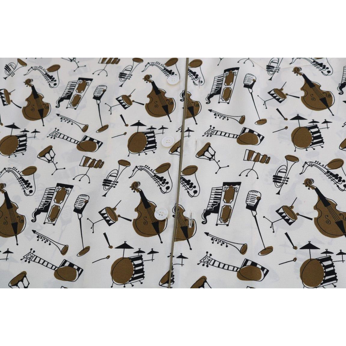 Dolce & Gabbana White Silk JAZZ Motive Print Shirt Dolce & Gabbana