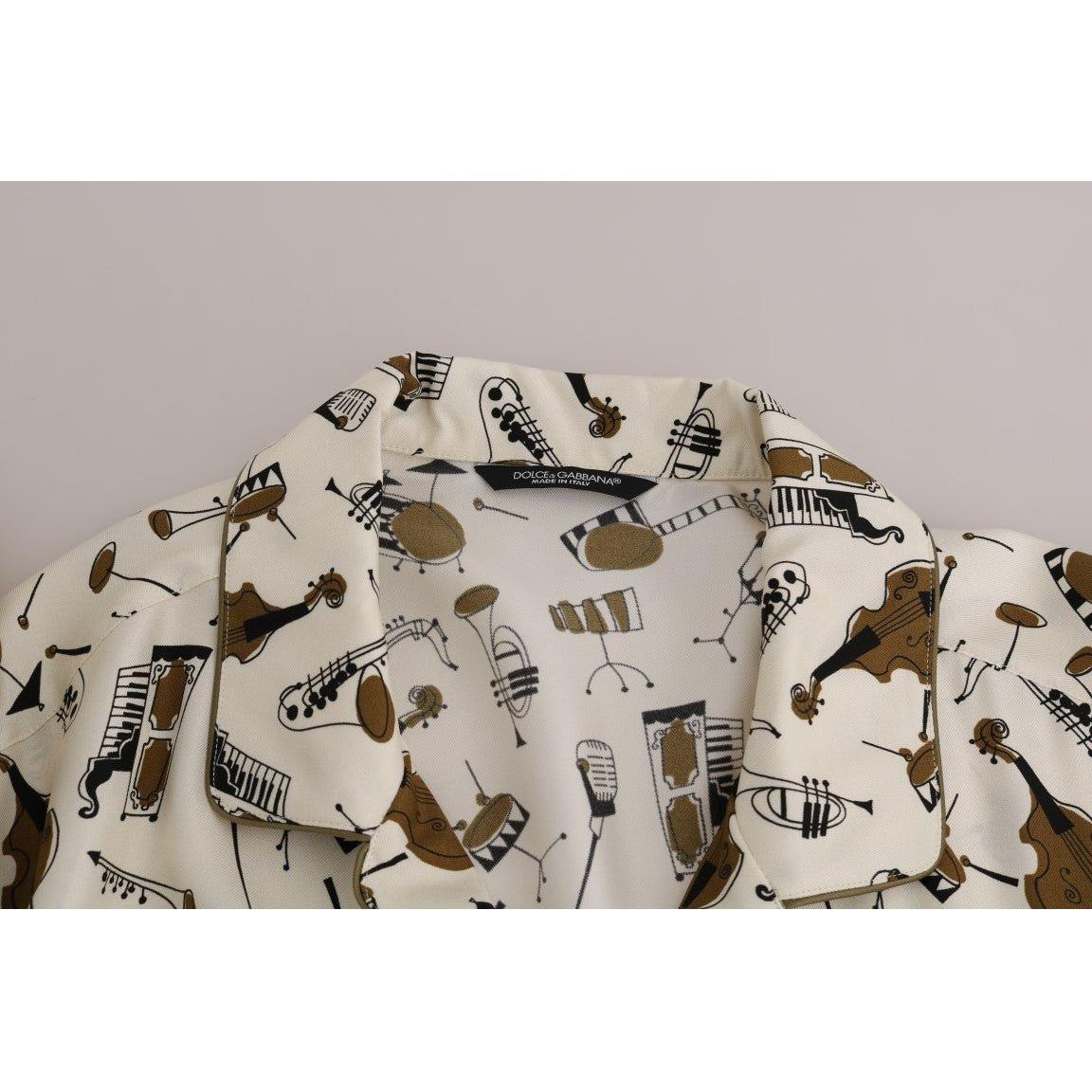 Dolce & Gabbana White Silk JAZZ Motive Print Shirt