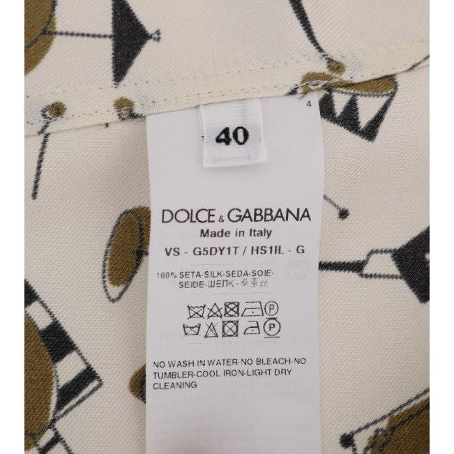 Dolce & Gabbana White Silk JAZZ Motive Print Shirt Dolce & Gabbana