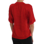 Dolce & Gabbana Red Silk Floral Embroidered Elegance Top Dolce & Gabbana Brown