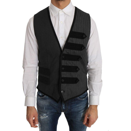 Dolce & Gabbana Gray Wool Patterned Slim Vest Dolce & Gabbana
