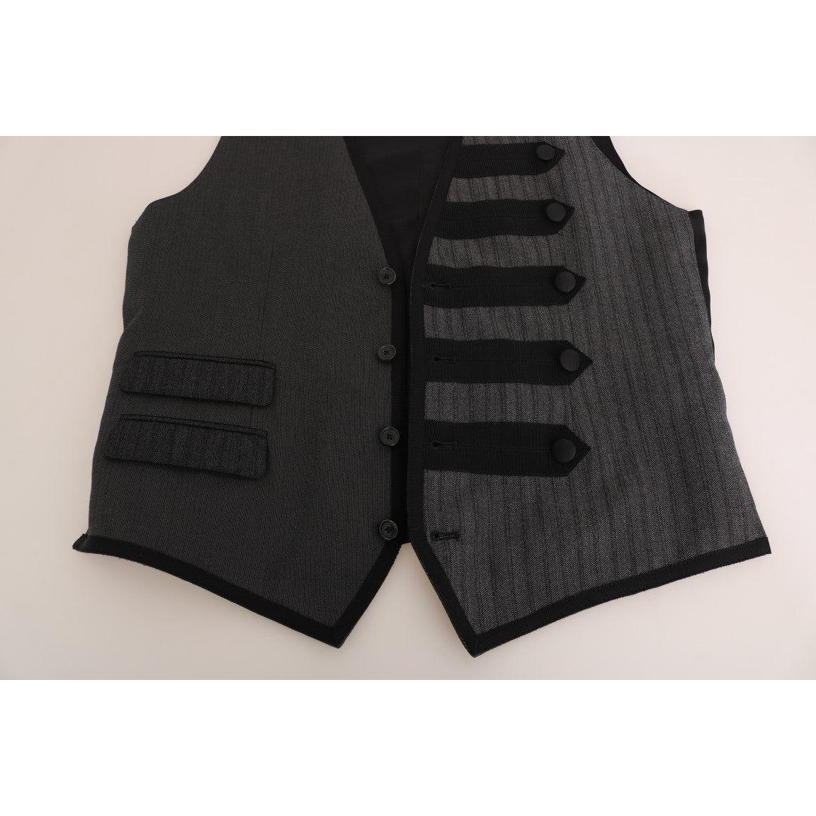 Dolce & Gabbana Gray Wool Patterned Slim Vest Dolce & Gabbana