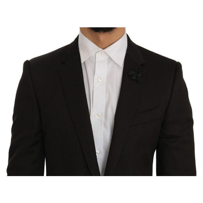 Dolce & Gabbana Brown Wool Crystal Bee Slim Fit MARTINI Dolce & Gabbana