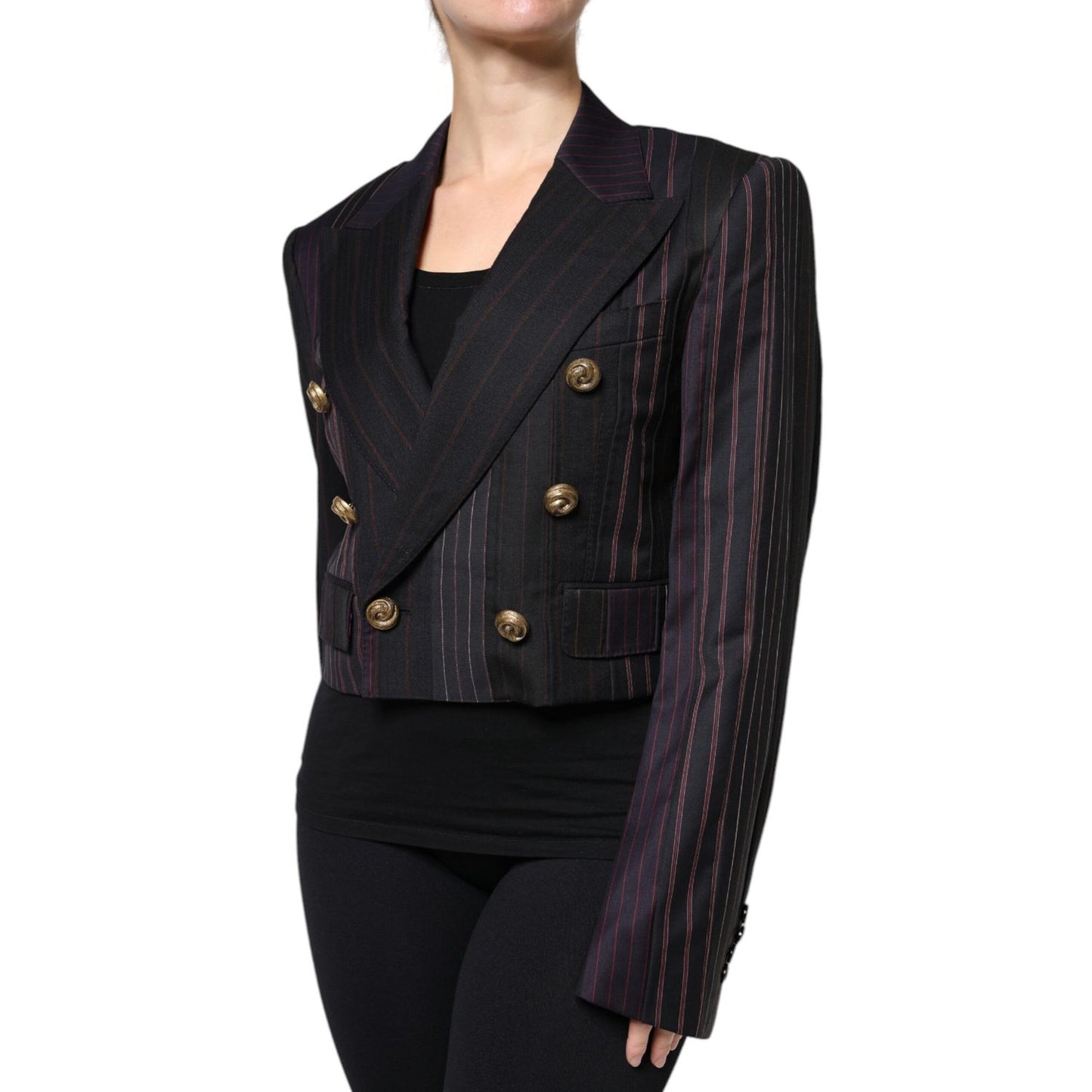 Dolce & Gabbana Multicolor Stripes Wool Cropped Blazer Coat Jacket Dolce & Gabbana