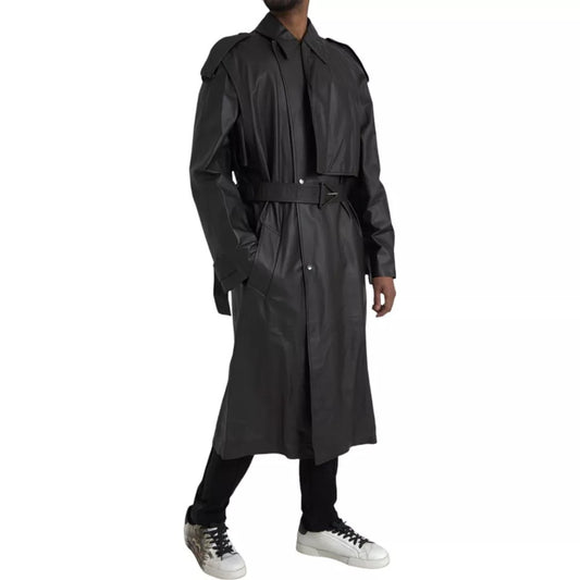 Bottega Veneta Black Leather Men Waterproof Trenchcoat Jacket JKT4070-48