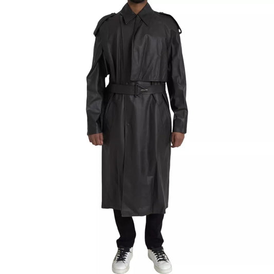 Bottega Veneta Black Leather Men Waterproof Trenchcoat Jacket JKT4070-48