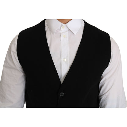 Dolce & Gabbana Black Cotton Dress Woven Waistcoat Dolce & Gabbana