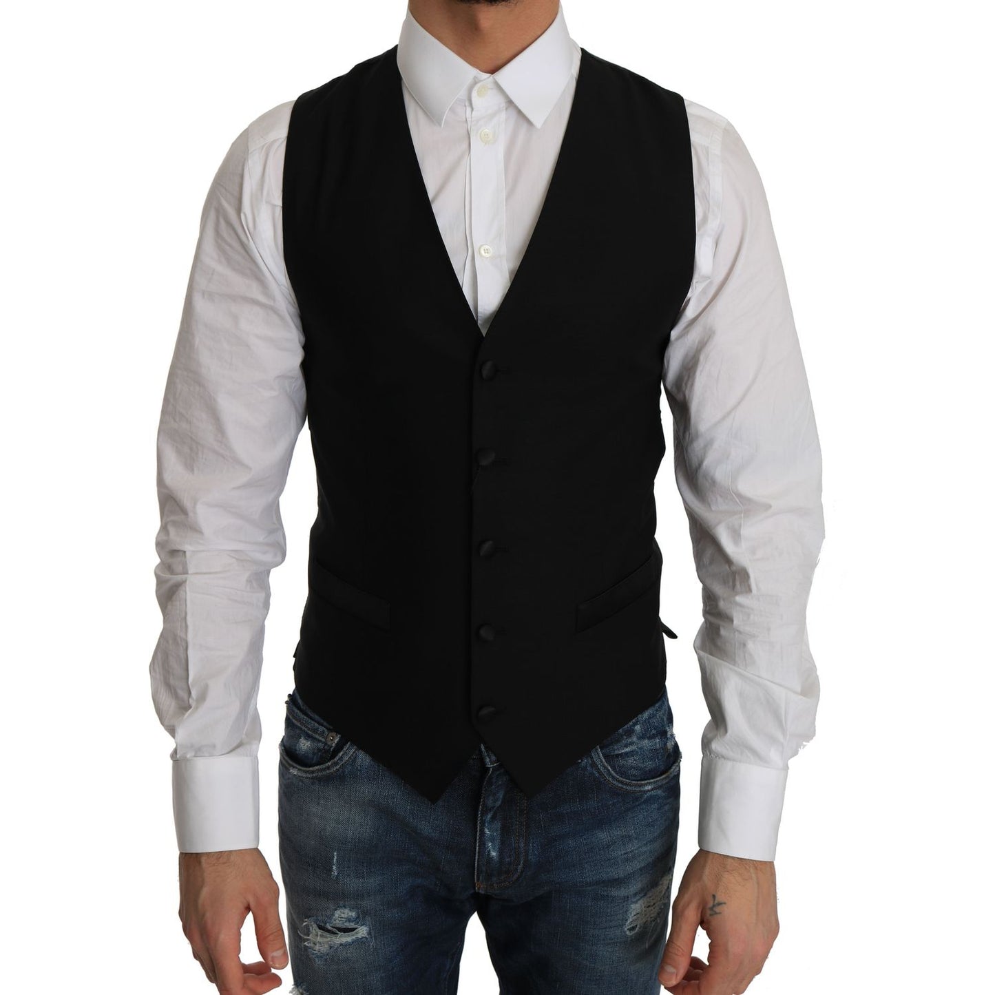 Dolce & Gabbana Black Wool Dress Waistcoat Dolce & Gabbana