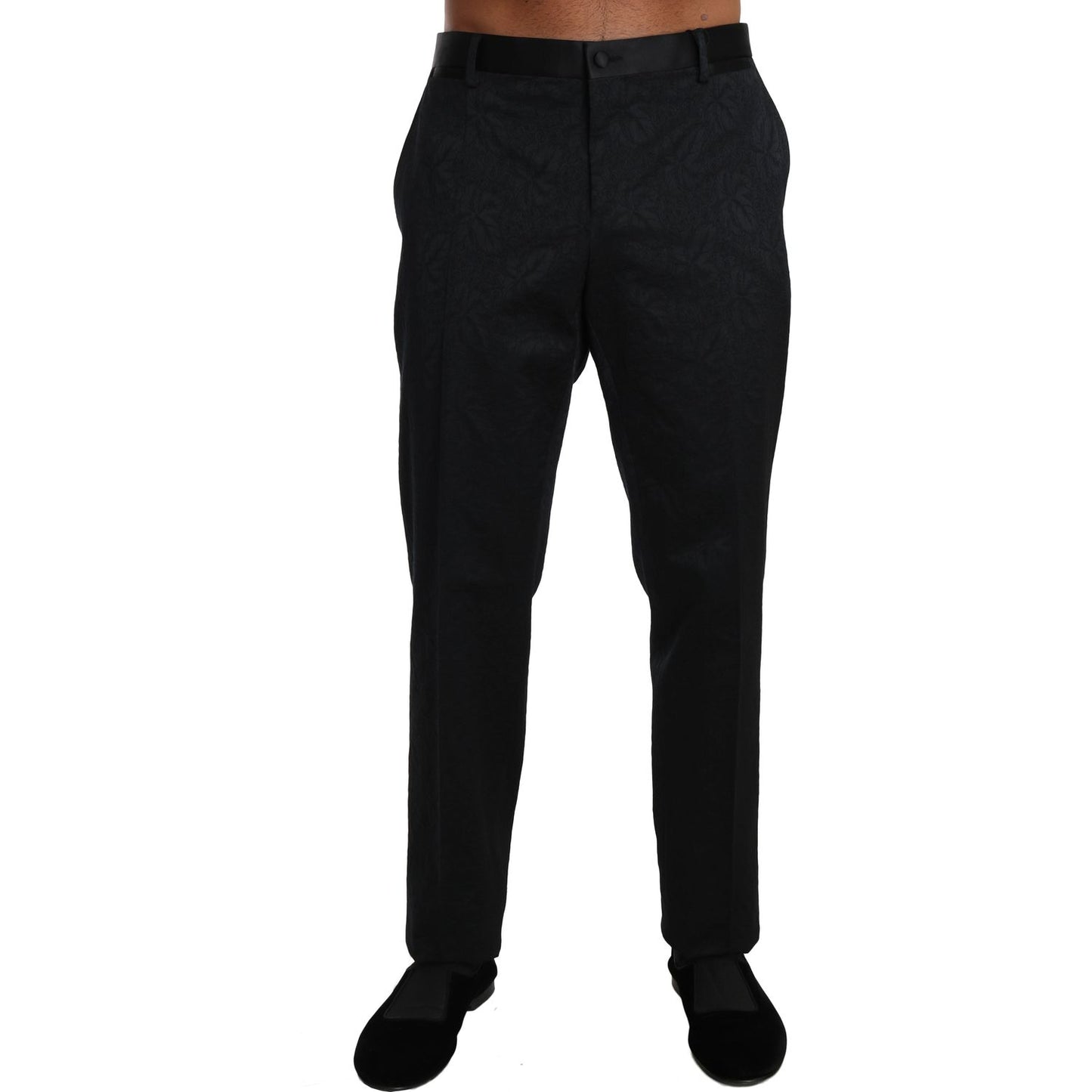 Dolce & Gabbana Black Cotton Brocade Formal Trousers Pants Dolce & Gabbana