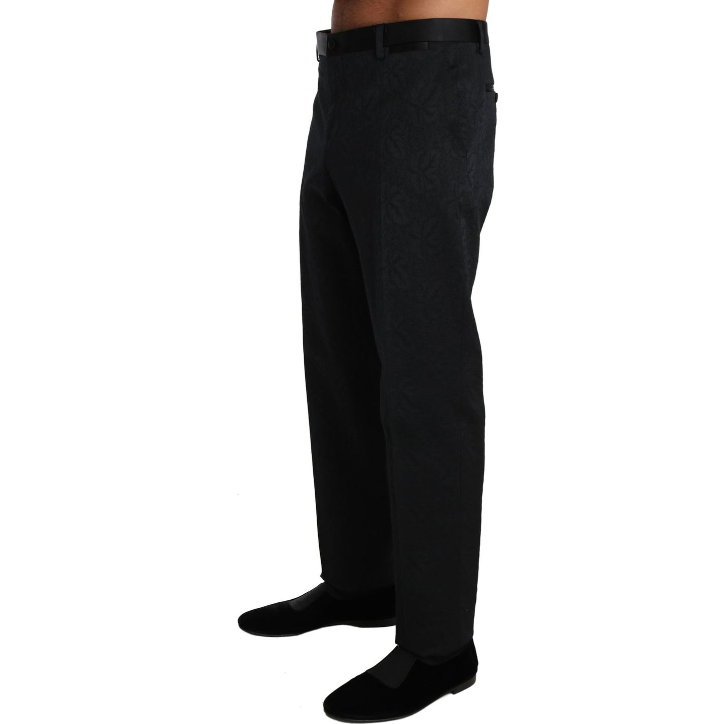 Dolce & Gabbana Black Cotton Brocade Formal Trousers Pants Dolce & Gabbana