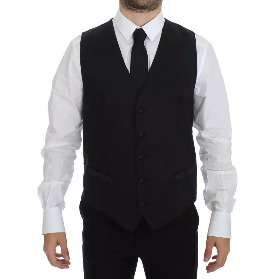 Dolce & Gabbana Black Wool Silk Dress Gilet Jacket Vest Dolce & Gabbana