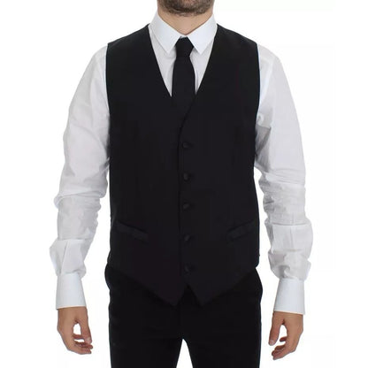 Dolce & Gabbana Black Wool Silk Dress Gilet Jacket Vest Dolce & Gabbana