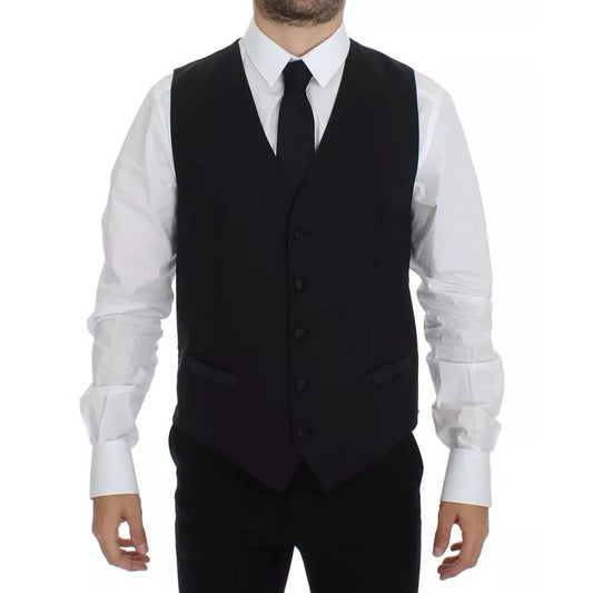 Dolce & Gabbana Black Wool Silk Dress Gilet Jacket Vest Dolce & Gabbana