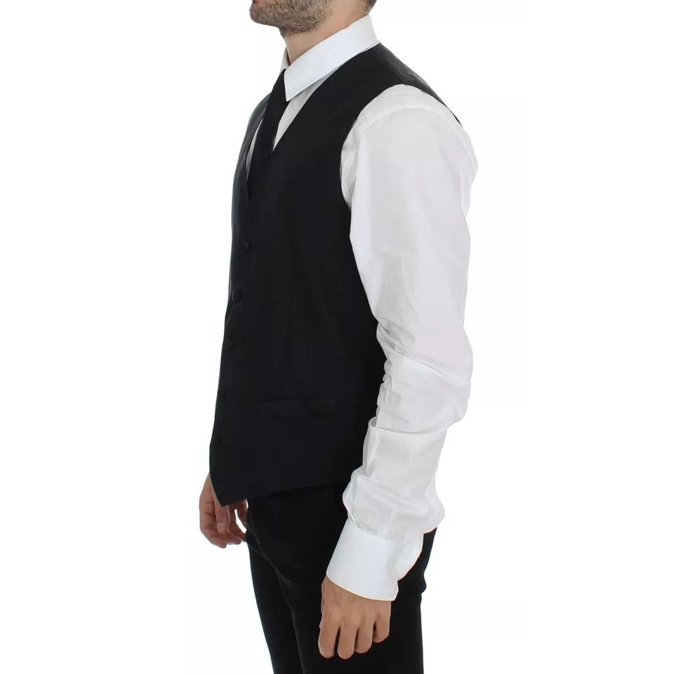 Dolce & Gabbana Black Wool Silk Dress Gilet Jacket Vest Dolce & Gabbana