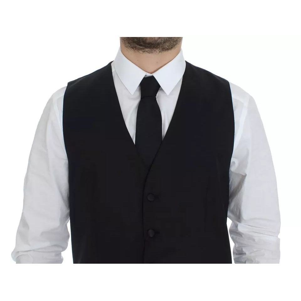 Dolce & Gabbana Black Wool Silk Dress Gilet Jacket Vest Dolce & Gabbana