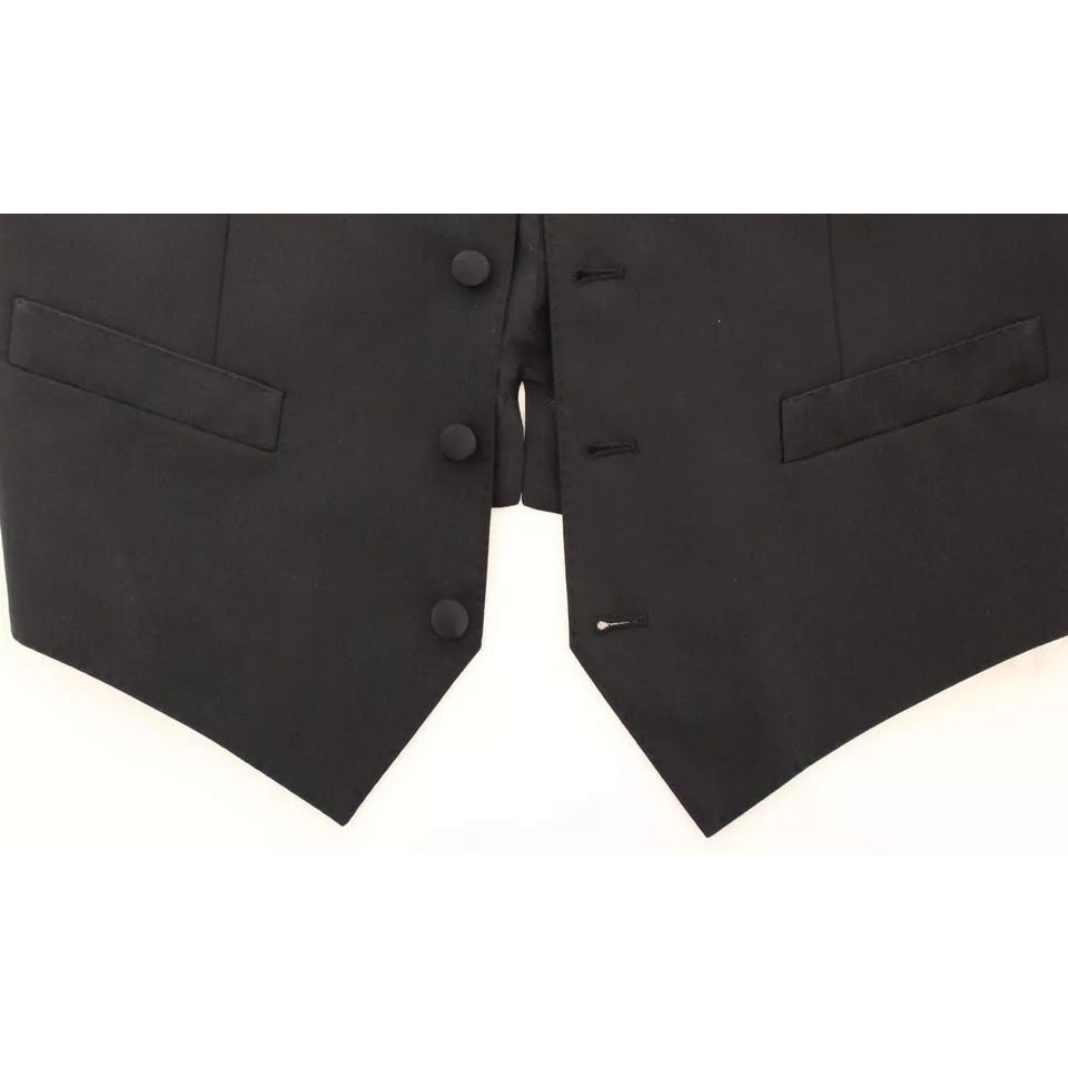 Dolce & Gabbana Black Wool Silk Dress Gilet Jacket Vest Dolce & Gabbana