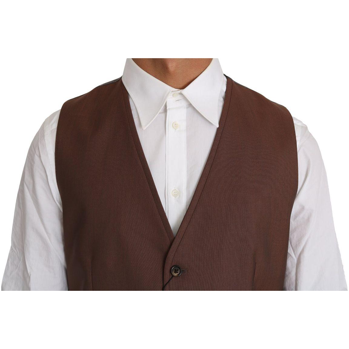 Dolce & Gabbana Brown Wool Silk Waistcoat Vest Dolce & Gabbana