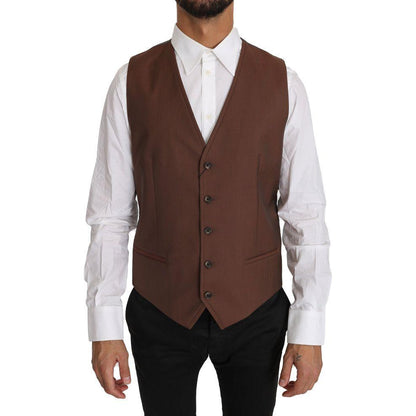 Dolce & Gabbana Brown Wool Silk Waistcoat Vest Dolce & Gabbana