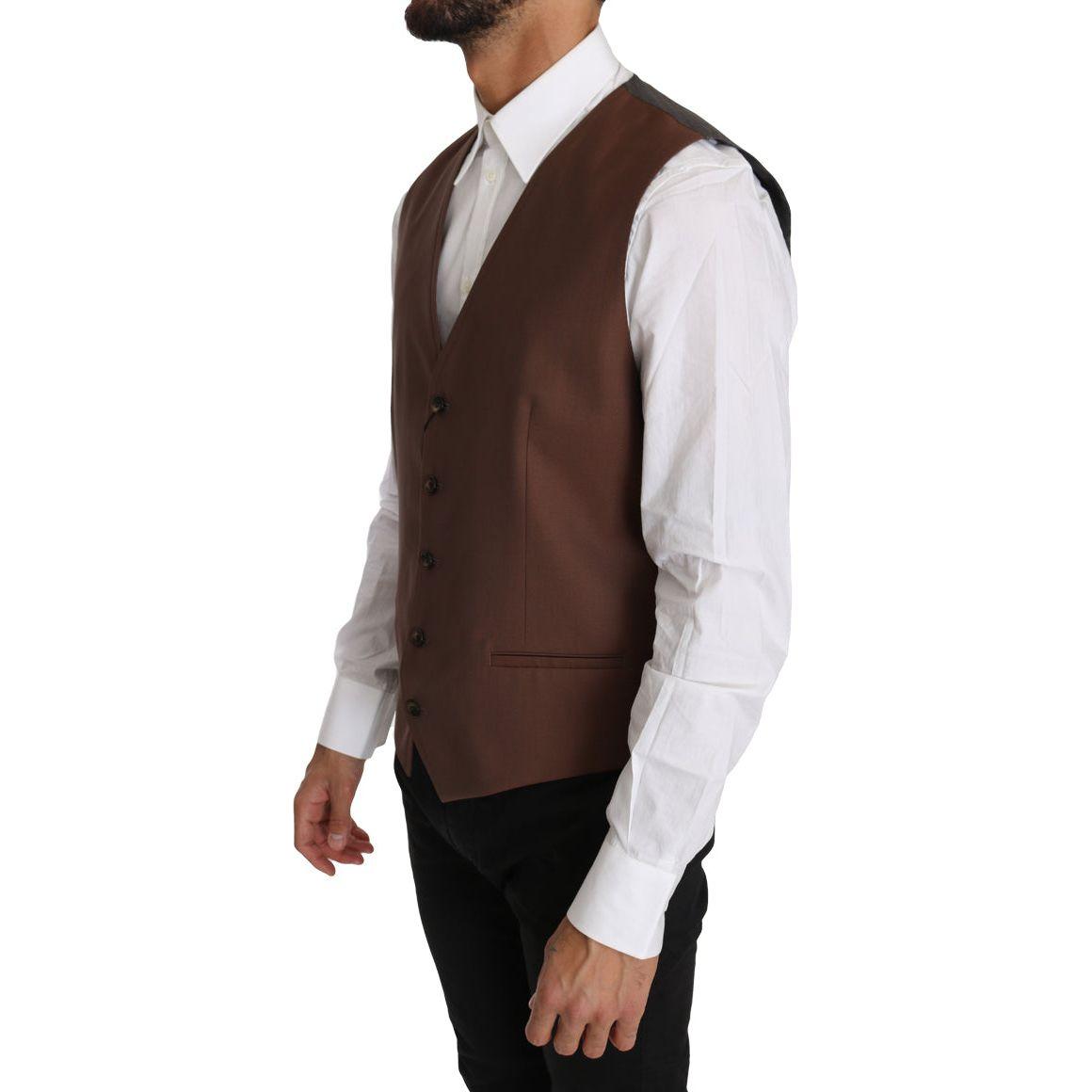 Dolce & Gabbana Brown Wool Silk Waistcoat Vest Dolce & Gabbana
